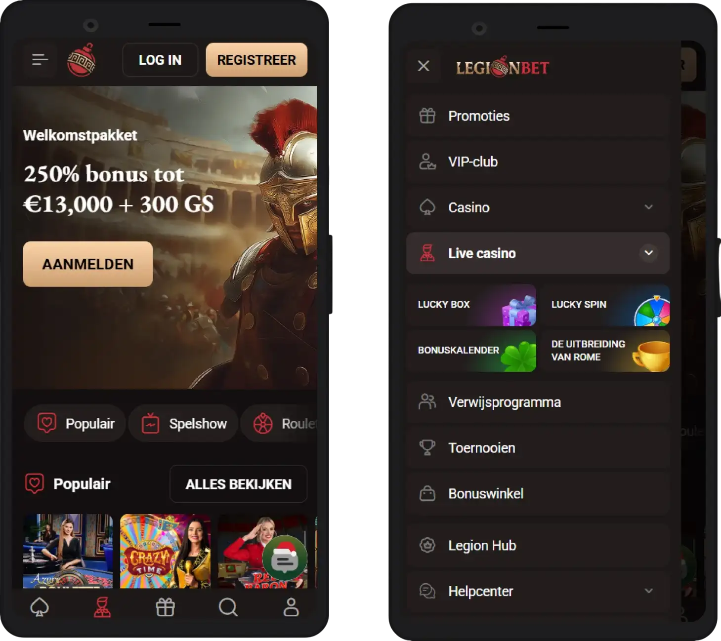 LegionBet mobiel casino voor spelen op smartphone en tablet