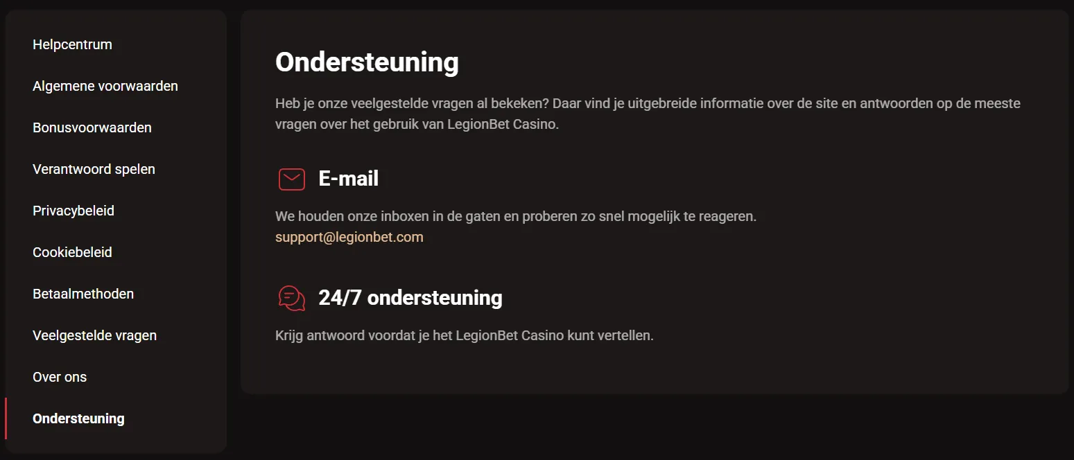 LegionBet klantenservice en casino ondersteuning